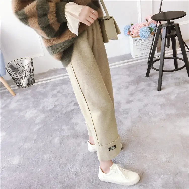 Women's Black Loose Wool Wide Leg Pants Winter Casual — feature 2