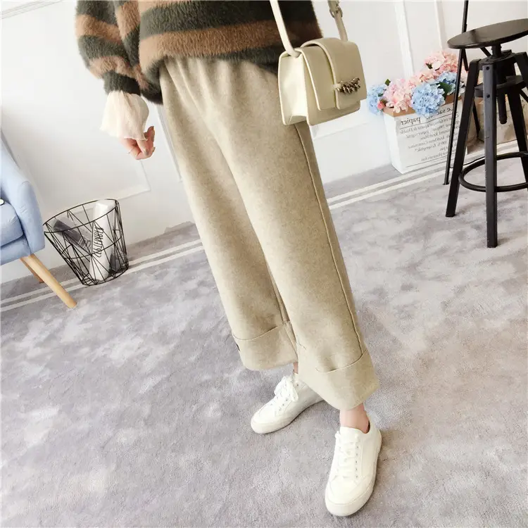 Women's Black Loose Wool Wide Leg Pants Winter Casual — feature 3