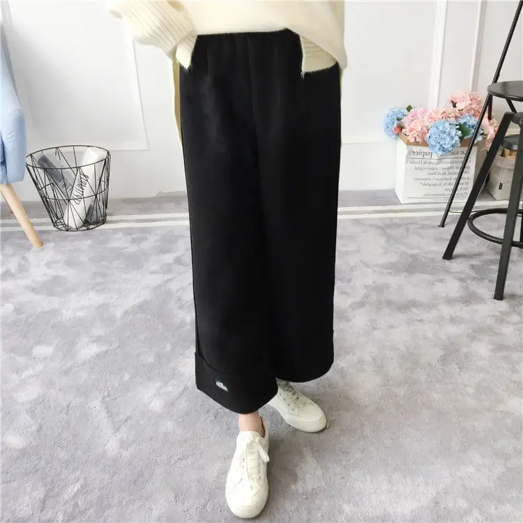 Women's Black Loose Wool Wide Leg Pants Winter Casual — feature 7