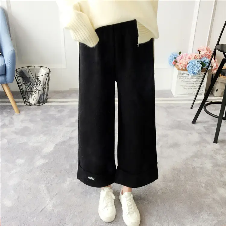 Women's Black Loose Wool Wide Leg Pants Winter Casual — feature 8