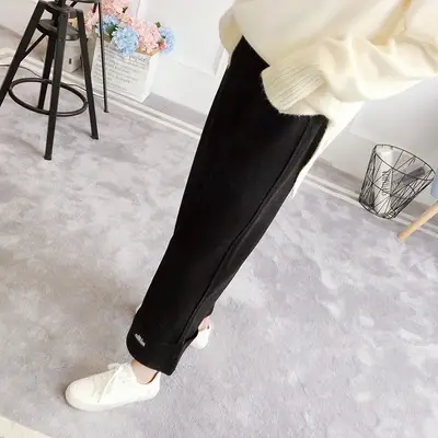 Women's Black Loose Wool Wide Leg Pants Winter Casual — feature 9