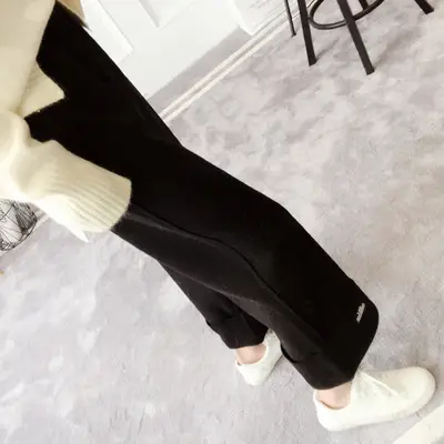 Women's Black Loose Wool Wide Leg Pants Winter Casual - Image 2