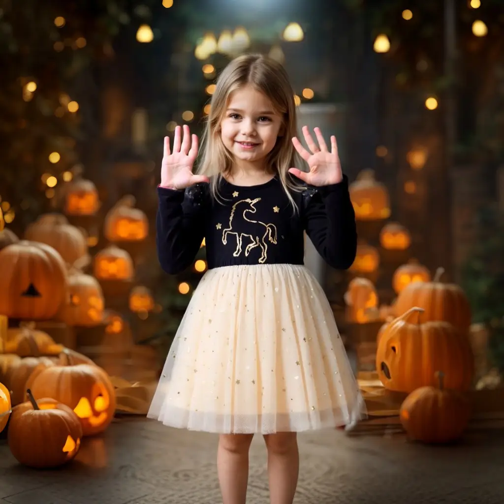 Girls Cartoon Knitted Puff Skirts Christmas Dress