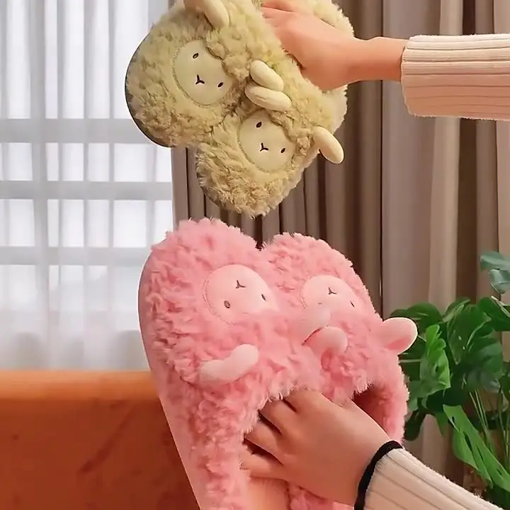 Squishy and Bouncy Feeling Cotton Slippers for Men's Winter Home Indoor Cute Warm Thick-Soled Couple Plush Slippers Non-Slip Household Women's - Image 7