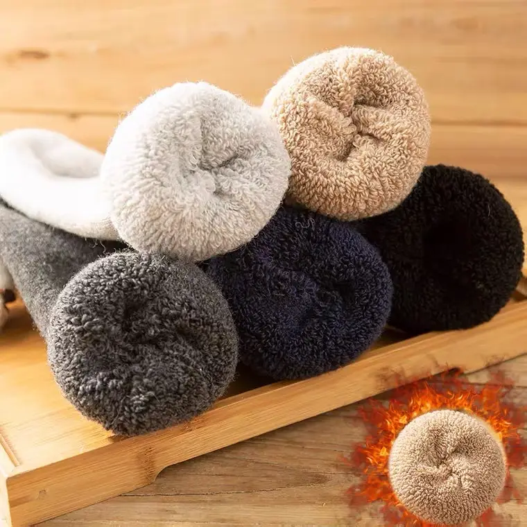 Thickened Socks Men's Winter Super Thick Wool Socks Extra Thick Lined Velvet Plush Winter Cotton Socks Warm Socks Women's Stockings