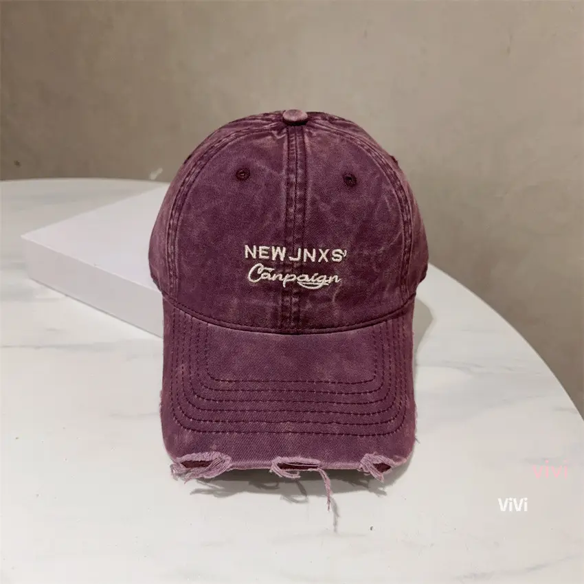 Purple Wash & Distressed Baseball Cap for Women with Letter Embroidery - Image 4