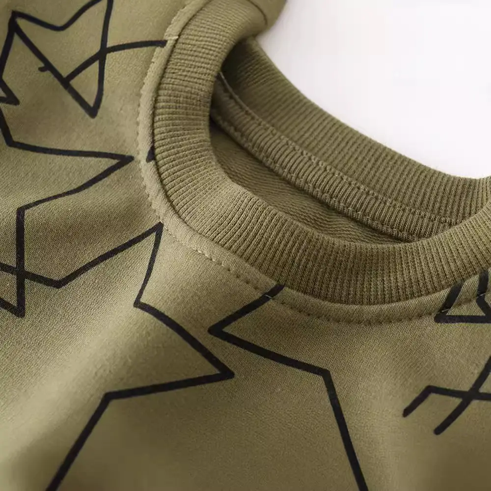 Kids Star Print Long Sleeve Sweater Olive Green - Image 3