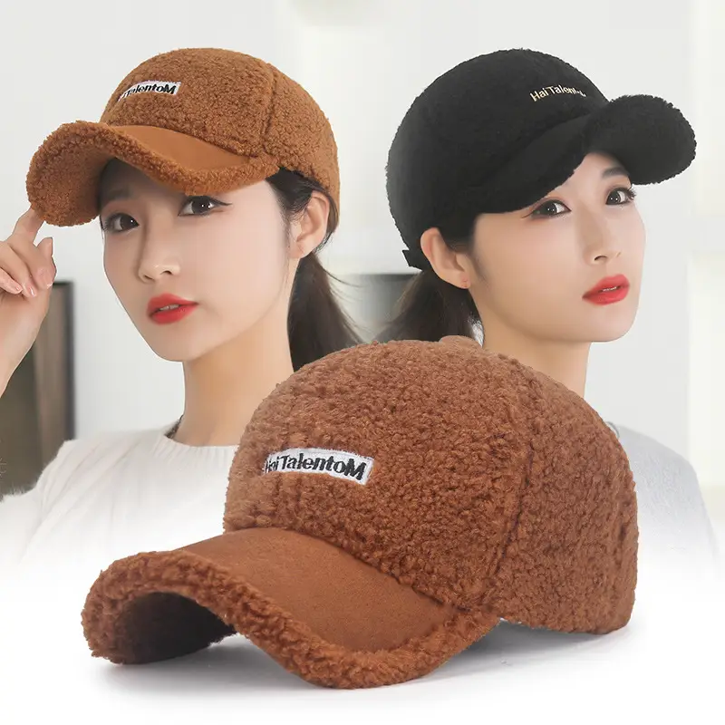 Women Velvet Teddy Baseball Cap Autumn Winter Warm Lamb Wool Suede - Image 9