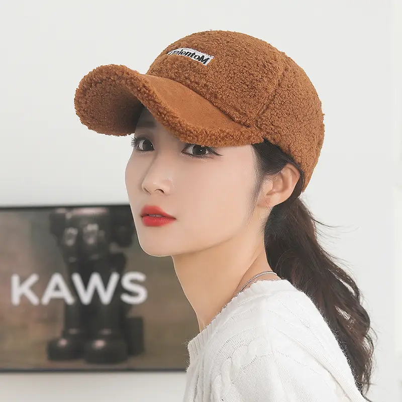 Women Velvet Teddy Baseball Cap Autumn Winter Warm Lamb Wool Suede - Image 3