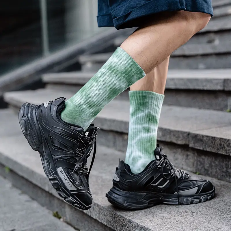 Tie-Dyed High-Top Cotton Socks for Men, Large Size Street Trendy Socks, High-Top Cotton Socks, Colorfulful Sweat-Absorbent Breathable Socks, Comfortable