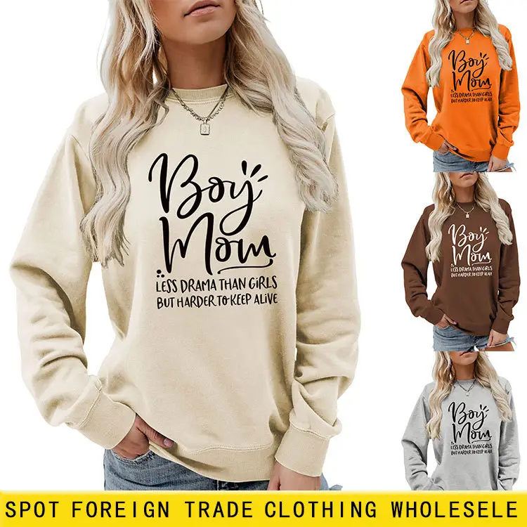 Boy Mom Printed Long Sleeve Sweater Blue