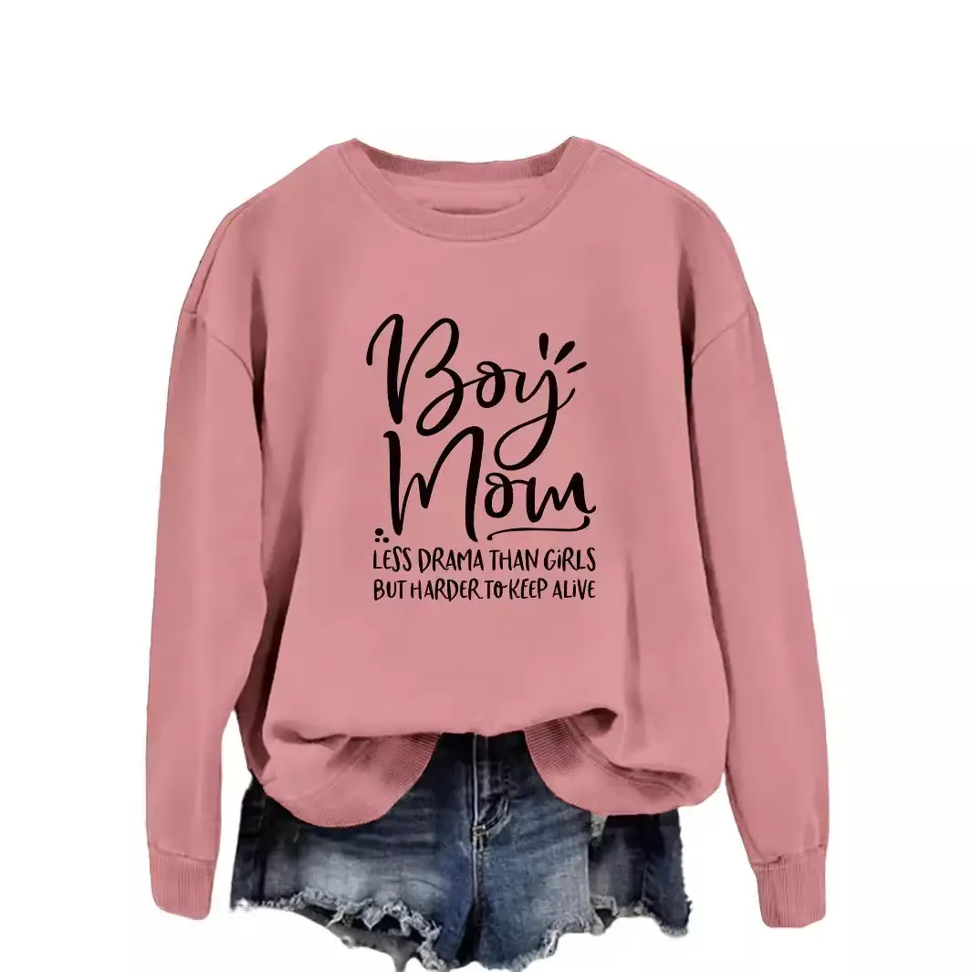 Boy Mom Printed Long Sleeve Sweater Blue