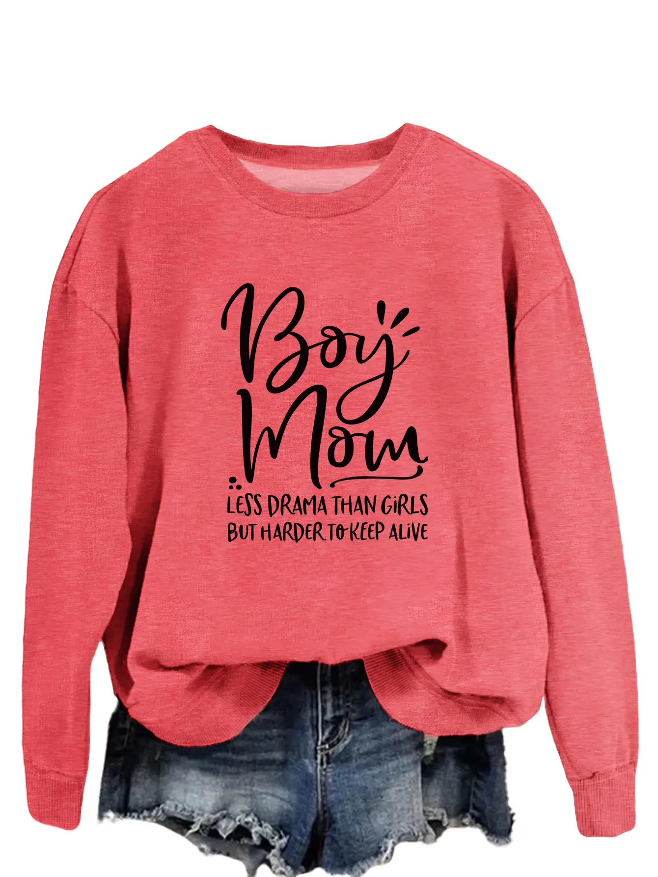 Boy Mom Printed Long Sleeve Sweater Blue