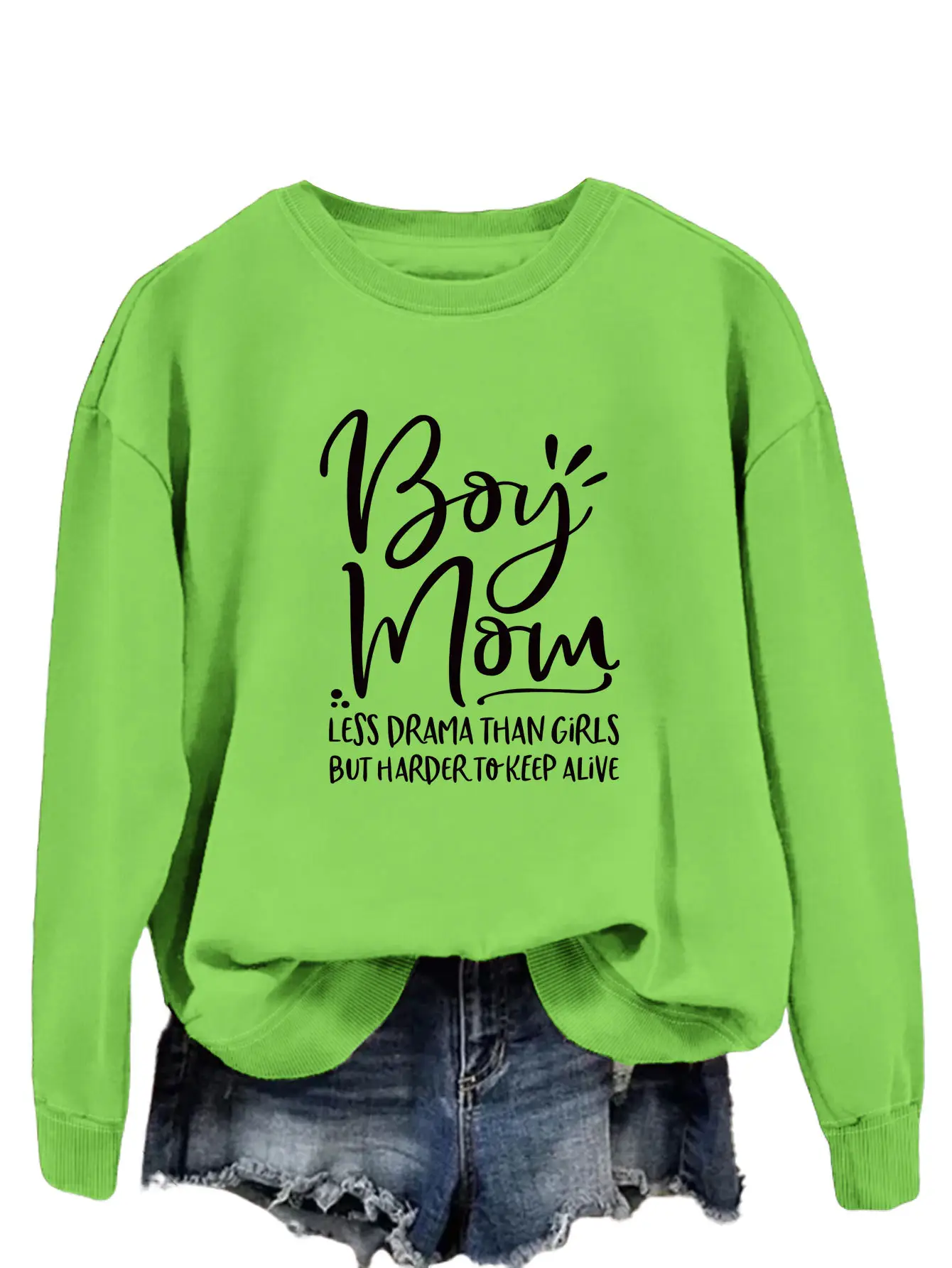 Boy Mom Printed Long Sleeve Sweater Blue