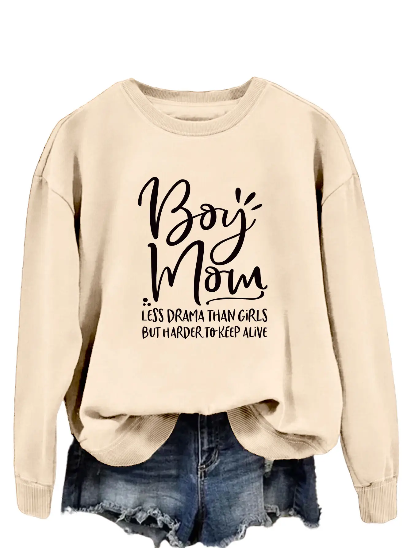 Boy Mom Printed Long Sleeve Sweater Blue