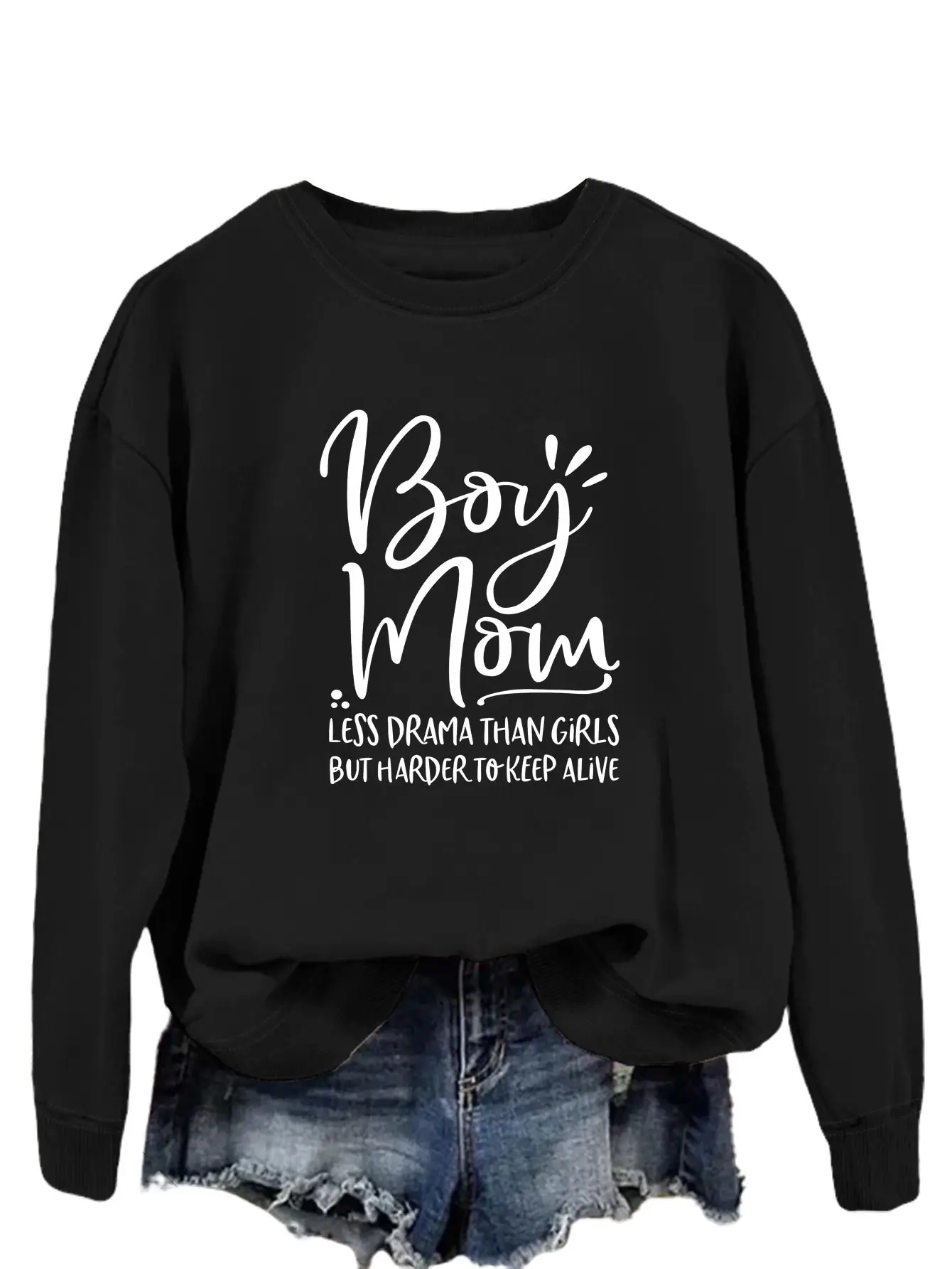 Boy Mom Printed Long Sleeve Sweater Blue
