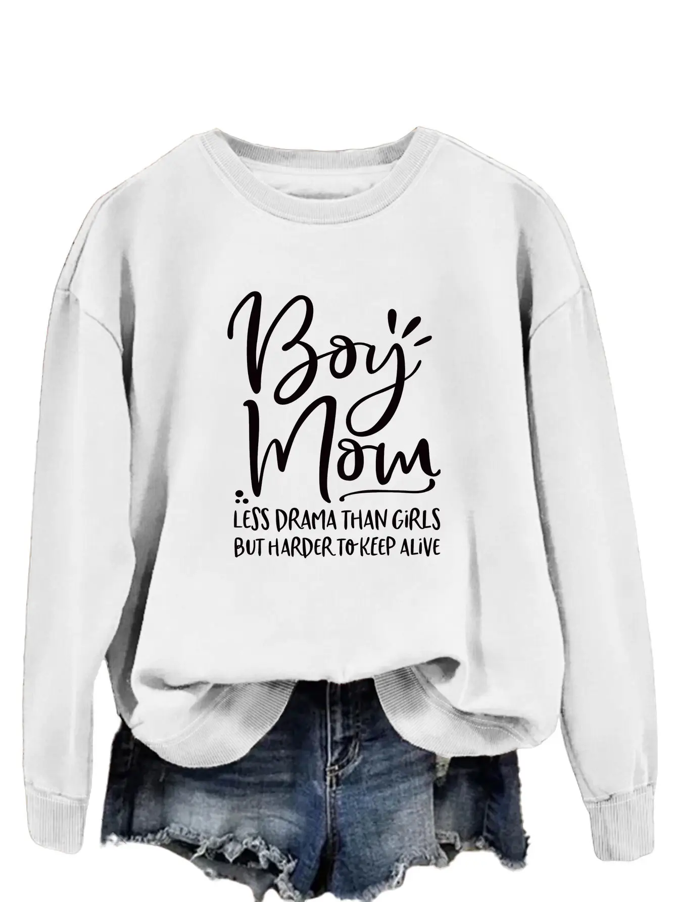 Boy Mom Printed Long Sleeve Sweater Blue