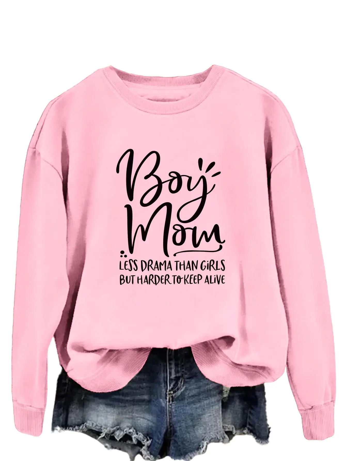 Boy Mom Printed Long Sleeve Sweater Blue