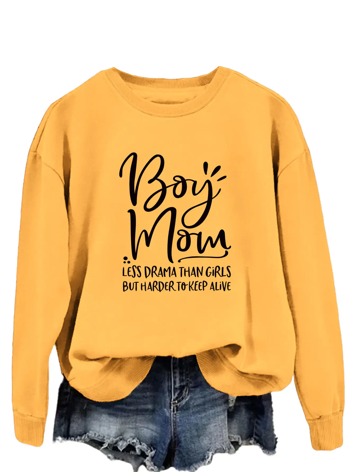 Boy Mom Printed Long Sleeve Sweater Blue