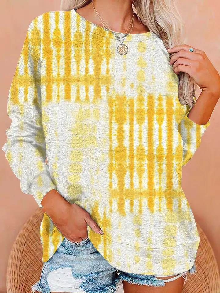 2022 3D Tie-Dye Crewneck Pullover Orange Yellow - Image 4
