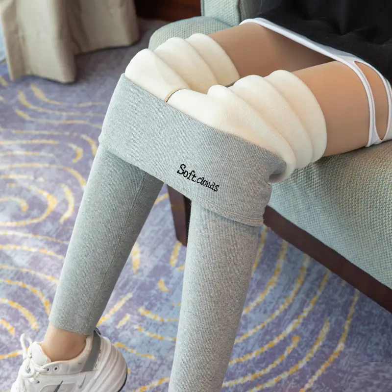 Women Grey Fleece Leggings Warm Winter Wear - Image 8