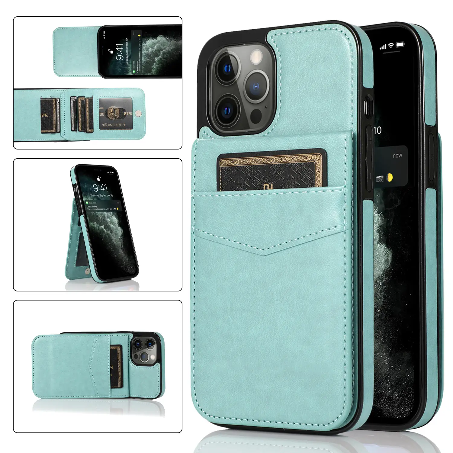 Blue Leather iPhone14ProMax Protective Case Wallet - Image 8
