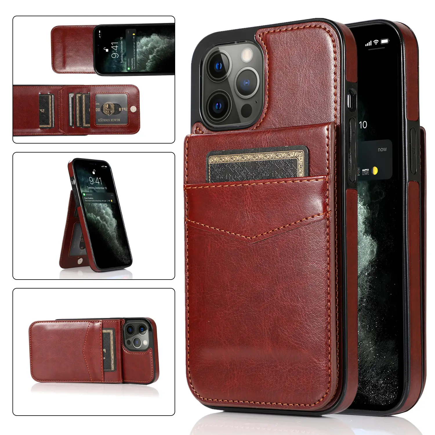 Blue Leather iPhone14ProMax Protective Case Wallet - Image 11