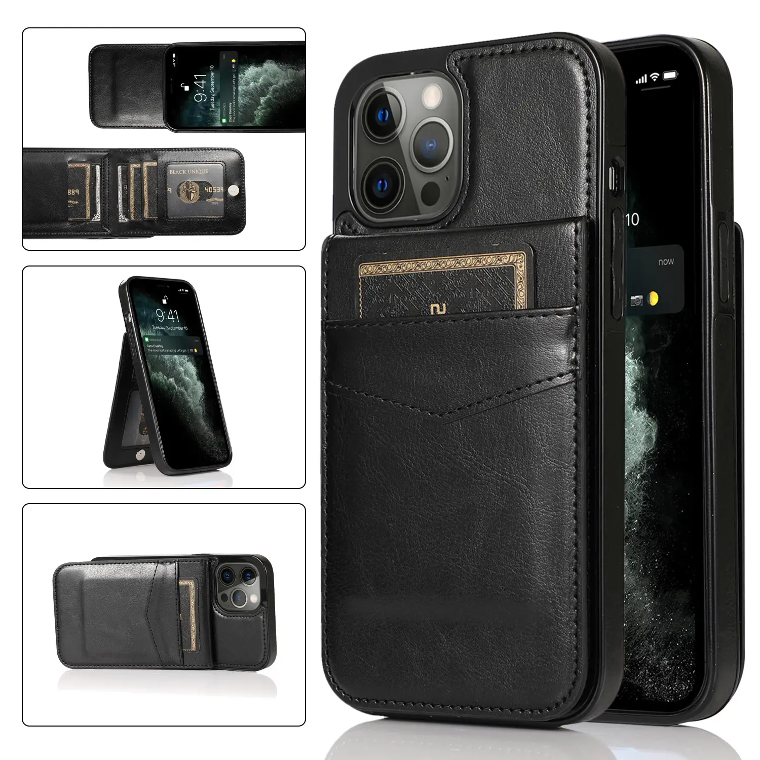 Blue Leather iPhone14ProMax Protective Case Wallet - Image 3