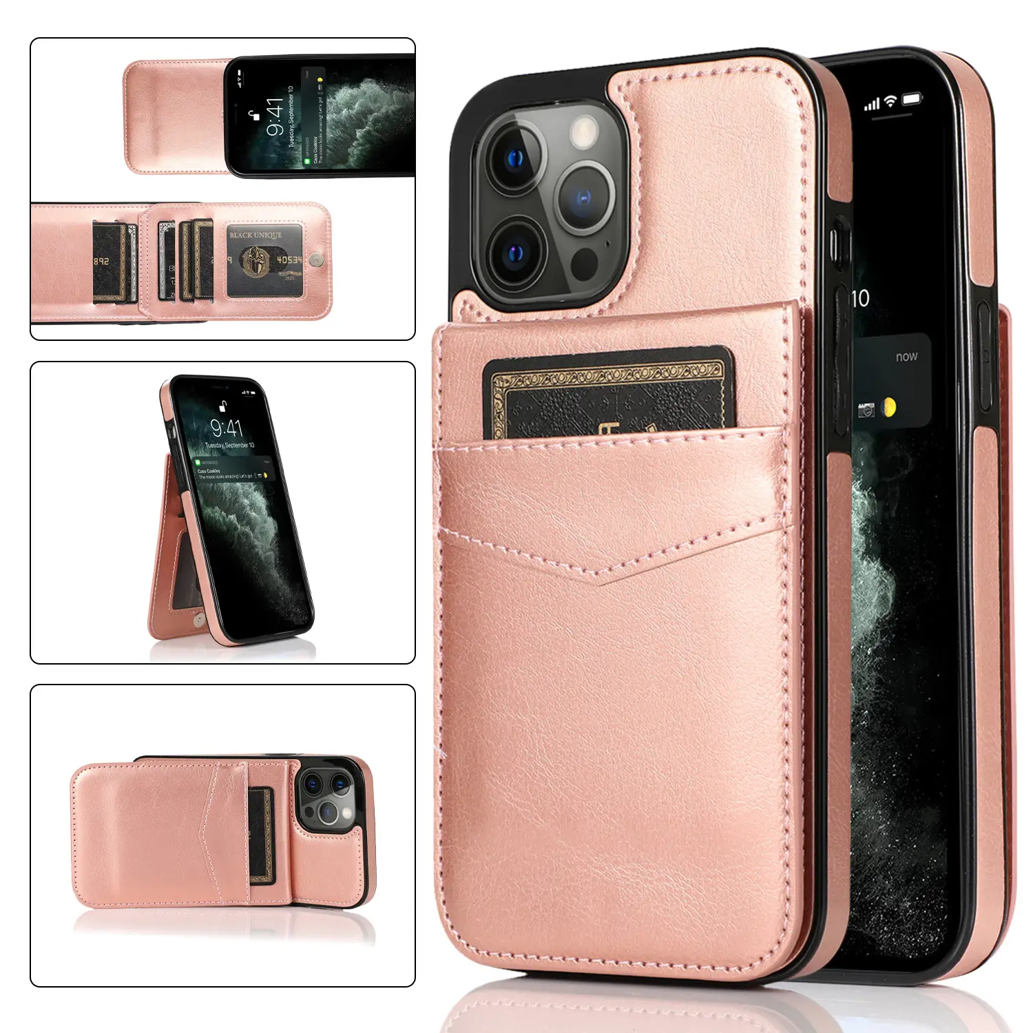 Blue Leather iPhone14ProMax Protective Case Wallet - Image 5