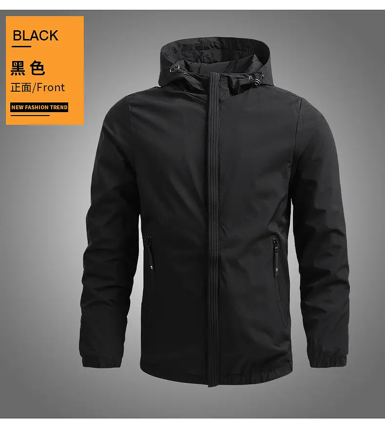 Black Full-Zip Hooded Men's Jacket — feature 12