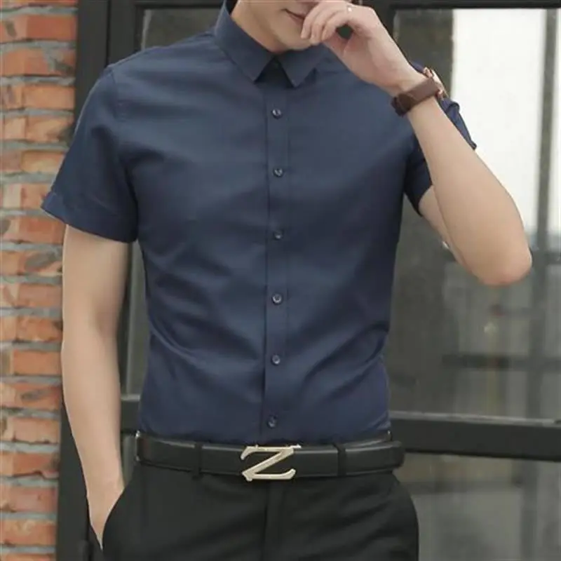 Men White Short Sleeve Business Shirt Slim Fit 2021 - Image 4