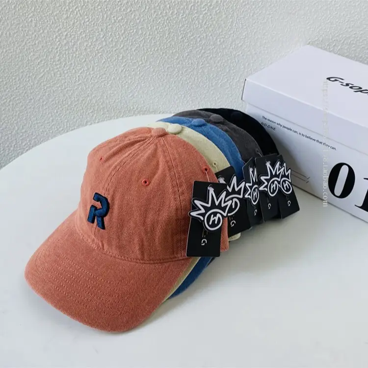Korean Style Women's Cotton Baseball Cap Orange with Embroidered Logo - Image 6