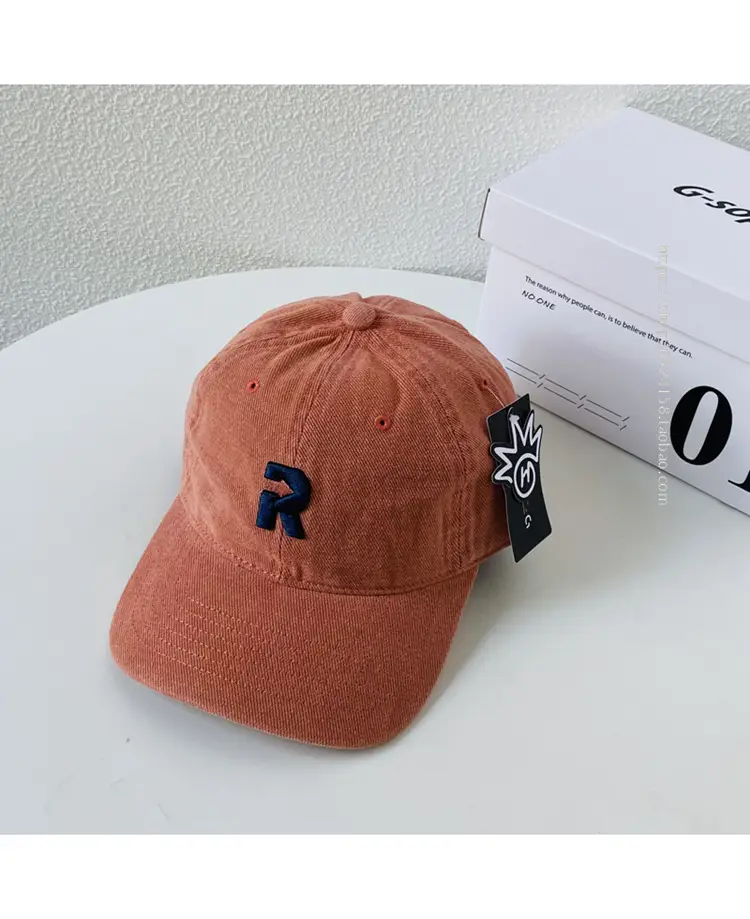 Korean Style Women's Cotton Baseball Cap Orange with Embroidered Logo — feature 4