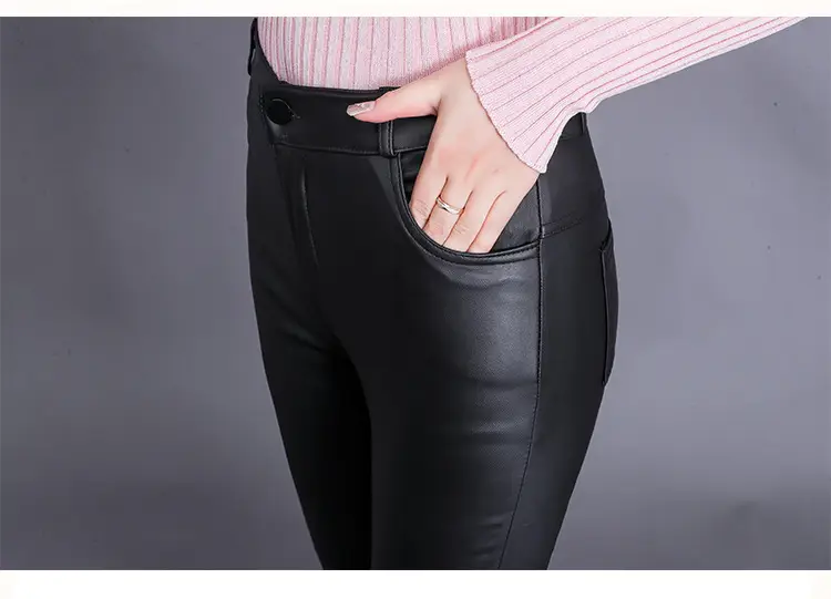 Women's Fleece Lined Matte Leather Skinny Pants High Waist — feature 17