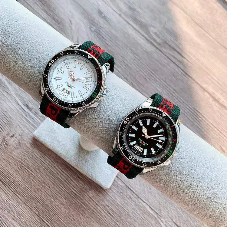 Waterproof Calendar Watch with Nylon Strap Green Red