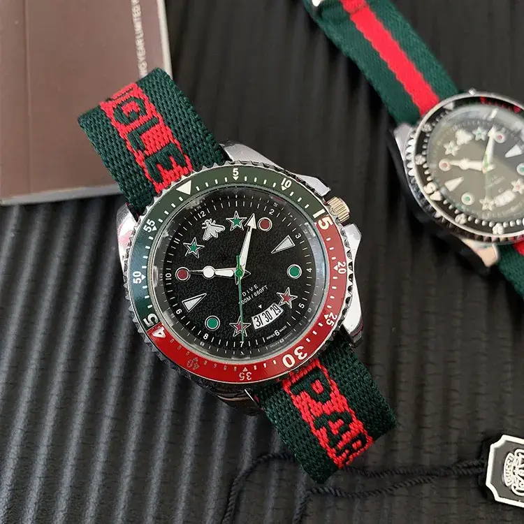 Waterproof Calendar Watch with Nylon Strap Green Red