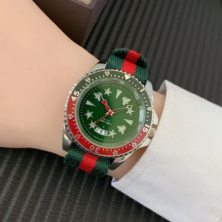 Waterproof Calendar Watch with Nylon Strap Green Red