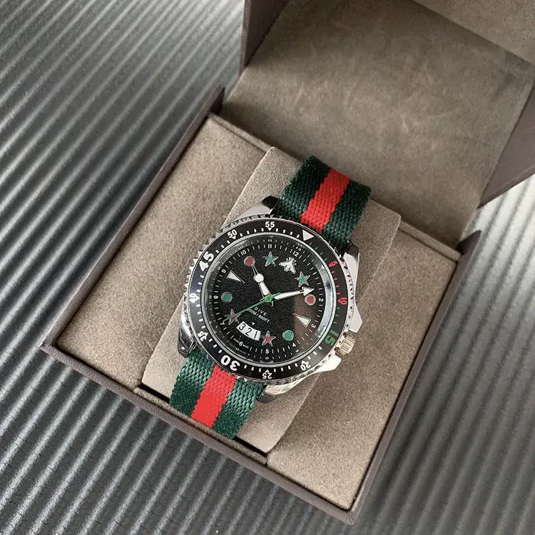 Waterproof Calendar Watch with Nylon Strap Green Red