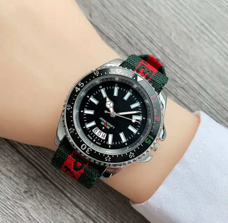 Waterproof Calendar Watch with Nylon Strap Green Red