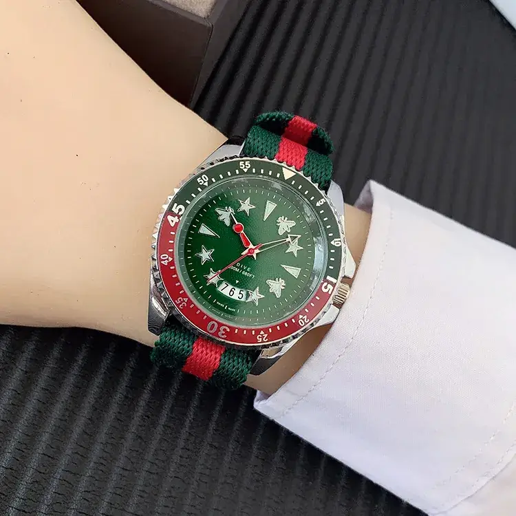 Waterproof Calendar Watch with Nylon Strap Green Red