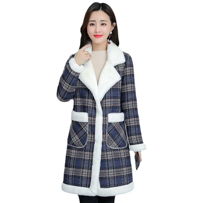 2025 Women Velvet Mid-Length Outfit White Plaid