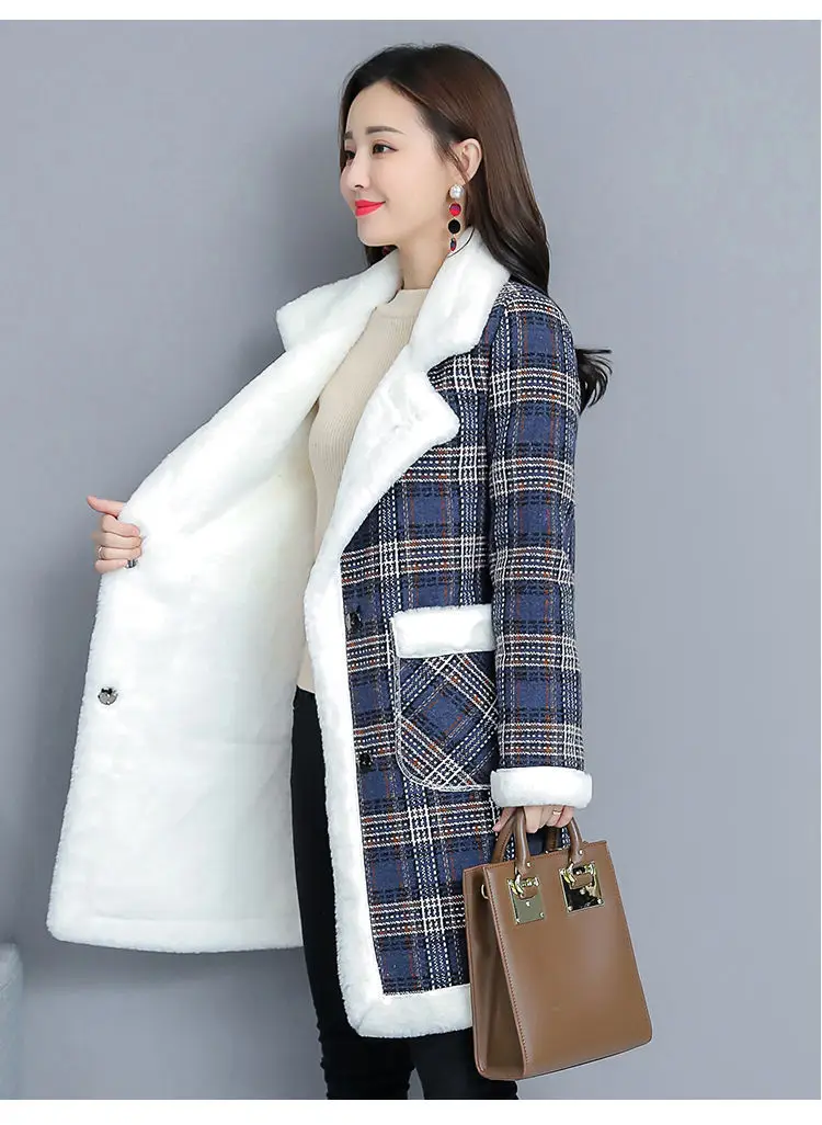 2025 Women Velvet Mid-Length Outfit White Plaid — feature 16