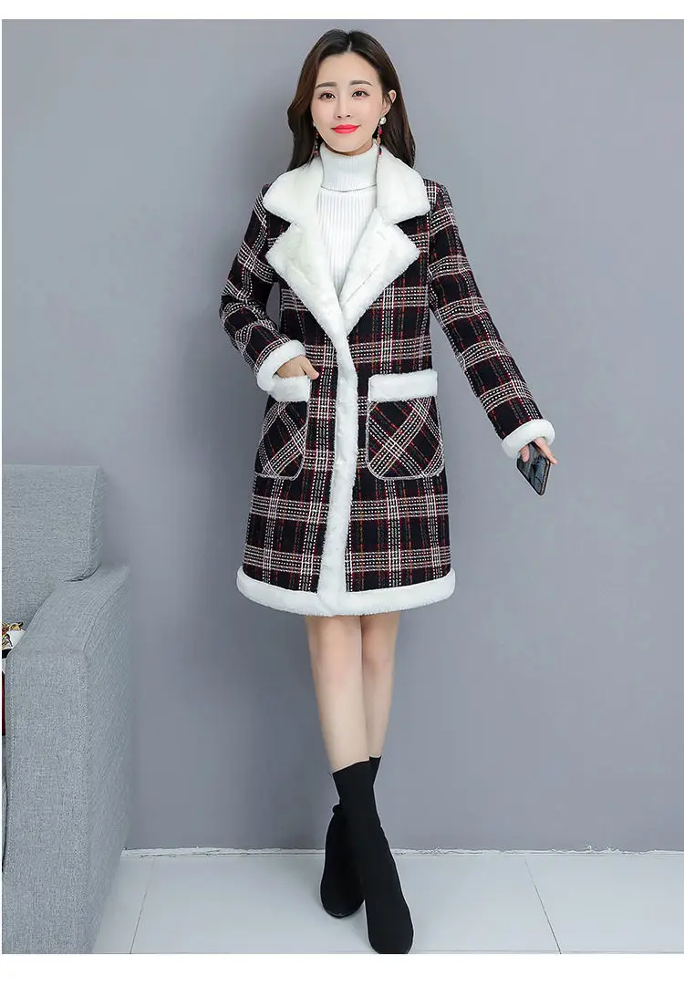 2025 Women Velvet Mid-Length Outfit White Plaid — feature 8
