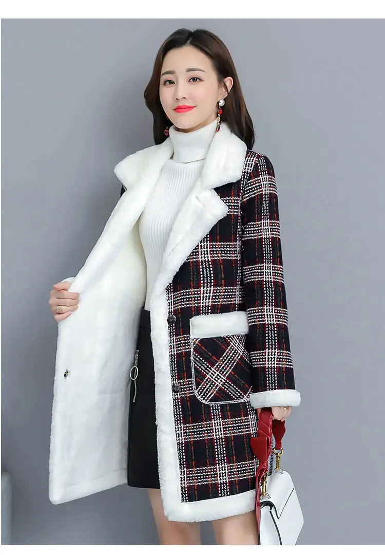 2025 Women Velvet Mid-Length Outfit White Plaid — feature 9