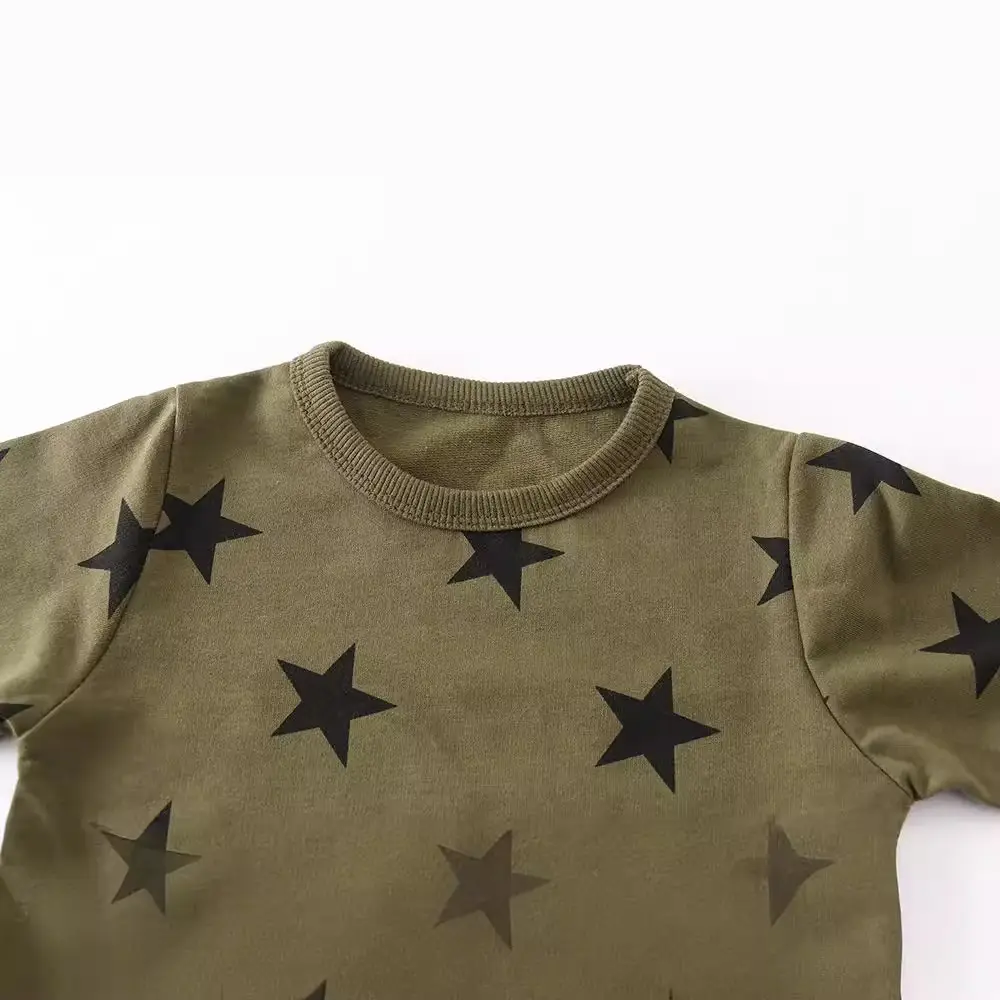 Boys Star Print Long Sleeve Sweater Green Cotton
