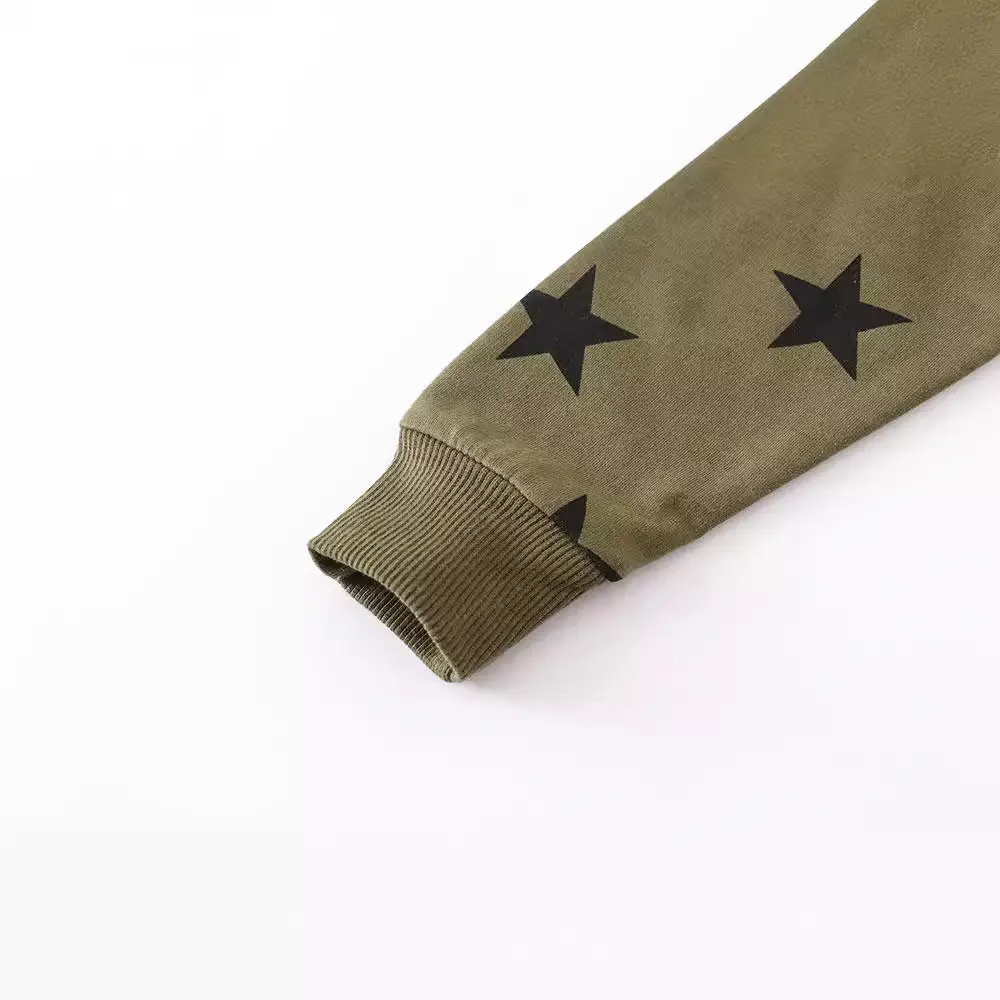 Boys Star Print Long Sleeve Sweater Green Cotton