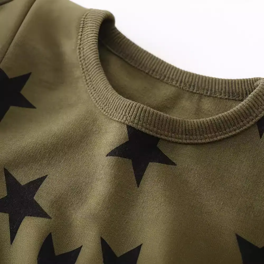 Boys Star Print Long Sleeve Sweater Green Cotton
