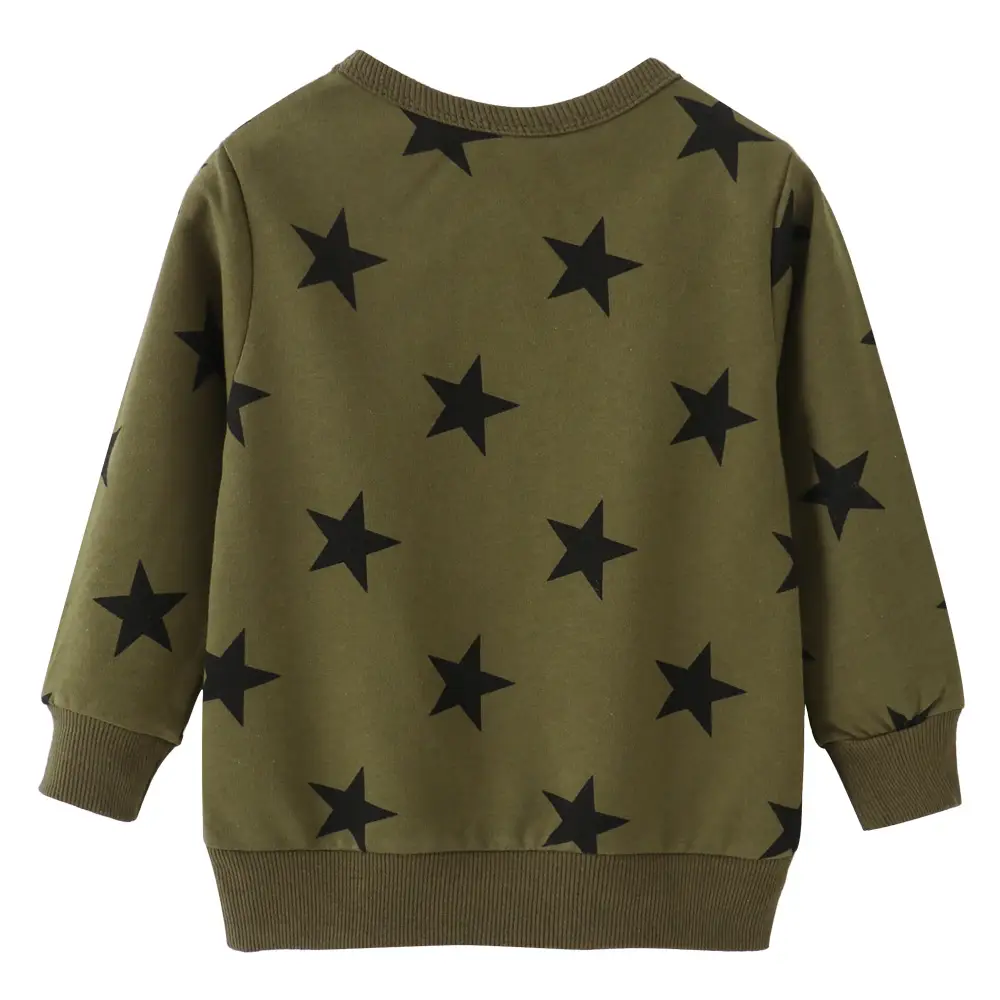 Boys Star Print Long Sleeve Sweater Green Cotton