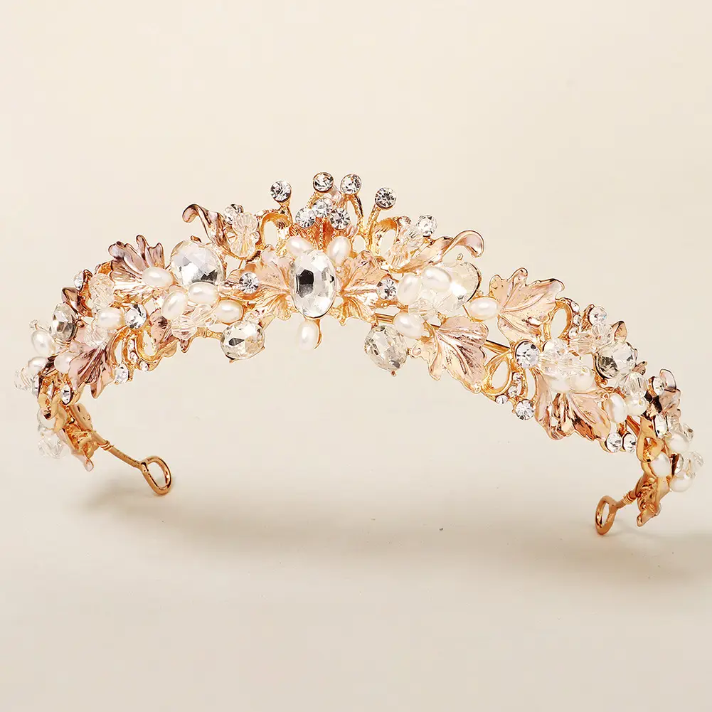 Cross-Border Bridal Jewelry Pearl Headband Crown Fairy Wedding Dinner Headdress Forest Style Diamond Crystal Flower Crown - Image 4