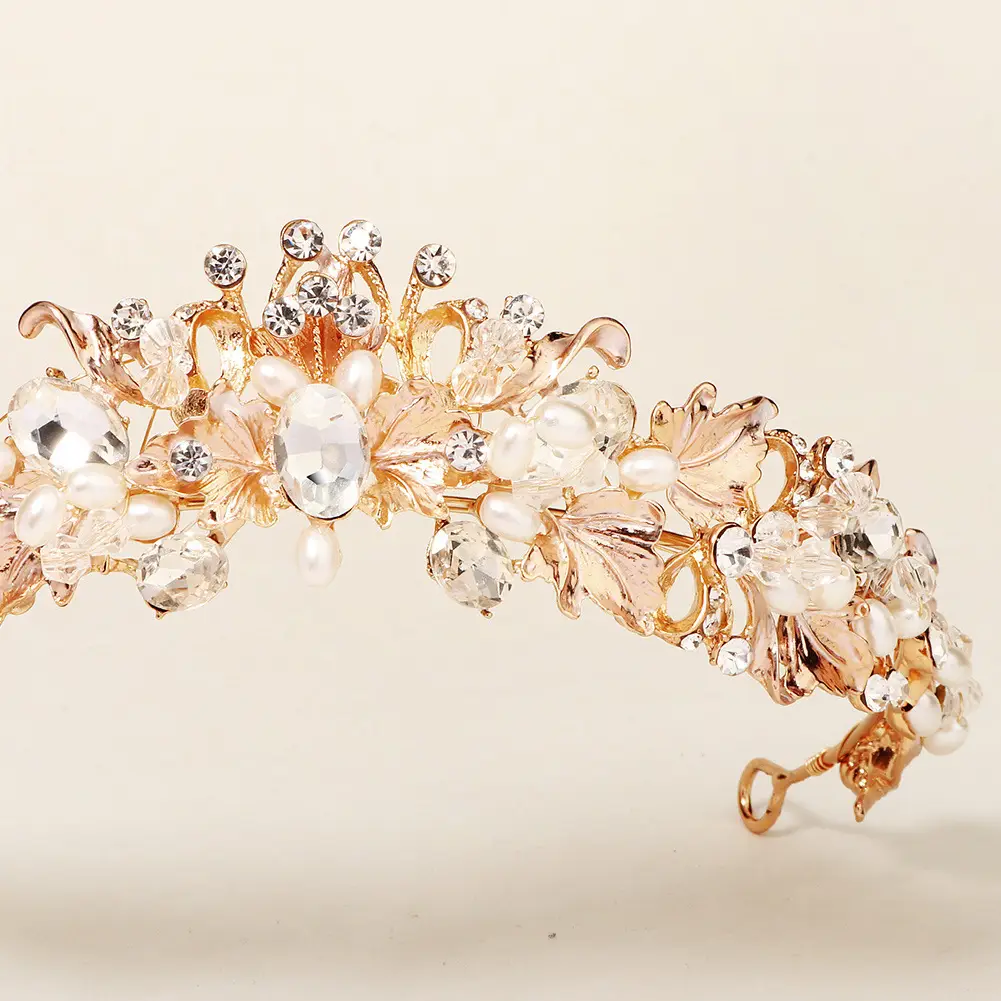 Cross-Border Bridal Jewelry Pearl Headband Crown Fairy Wedding Dinner Headdress Forest Style Diamond Crystal Flower Crown - Image 6
